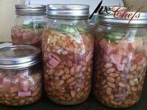 Raw ingredients loaded into the jar of pinto beans (opens in a new tab)