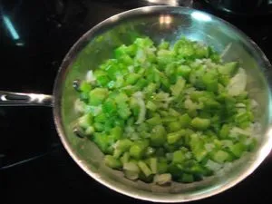 Sauteing celery, onions and peppers (opens in a new tab)